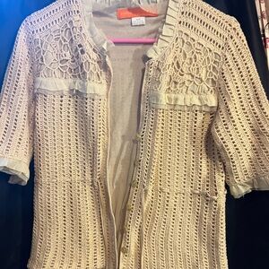 Cynthia Steffe Cream Crochet Open-Front Blouse